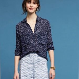 Anthropologie • Cloth & Stone Navy White Scioto Button Down Shirt Size XS